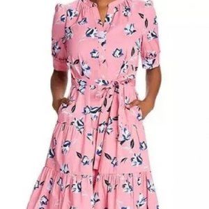 Draper James Pink Floral Button Front Tiered Midi Shirt Dress, Size M, NEW